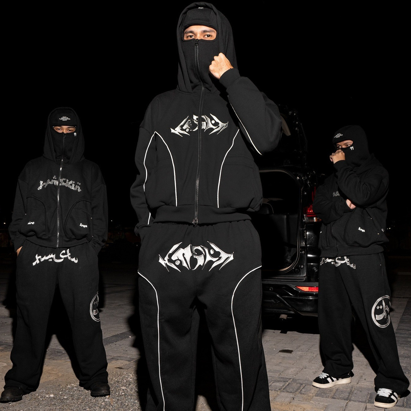Winter New hoodie Ins Style High Street Hoodie Unisex Double Hood Ninja Mask Hooded Sweatshirt and Sweatpants