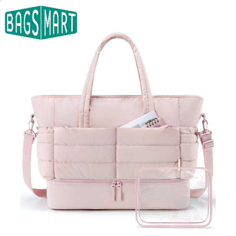 BAGAMRT Travel Bags Puffy Tote Bag Large Capacity Quilted Shoulder Handbag traveling Luggage Bags with Shoe Separation250813