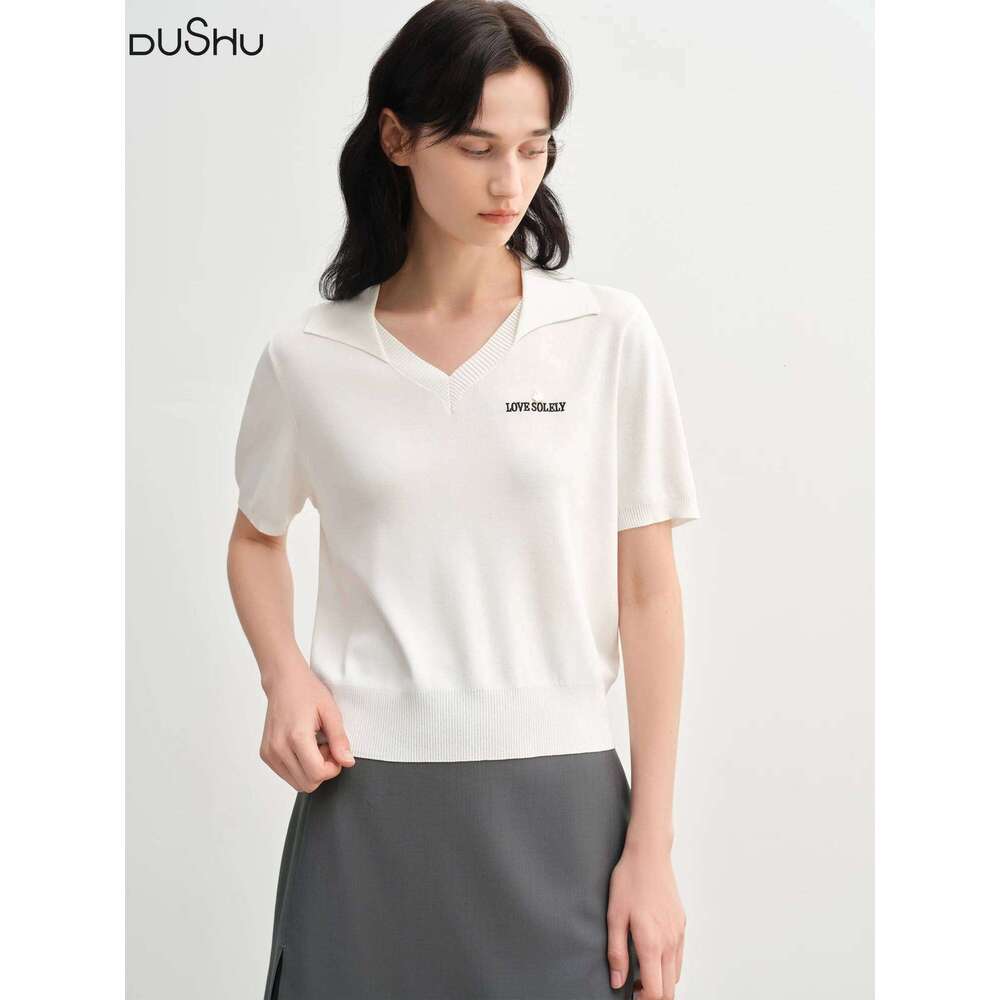 Designer Clothing 2025 Summer Women's Curve-Flattering Knit Top - Structured Collar & Breathable Design For Youthful Casual Style