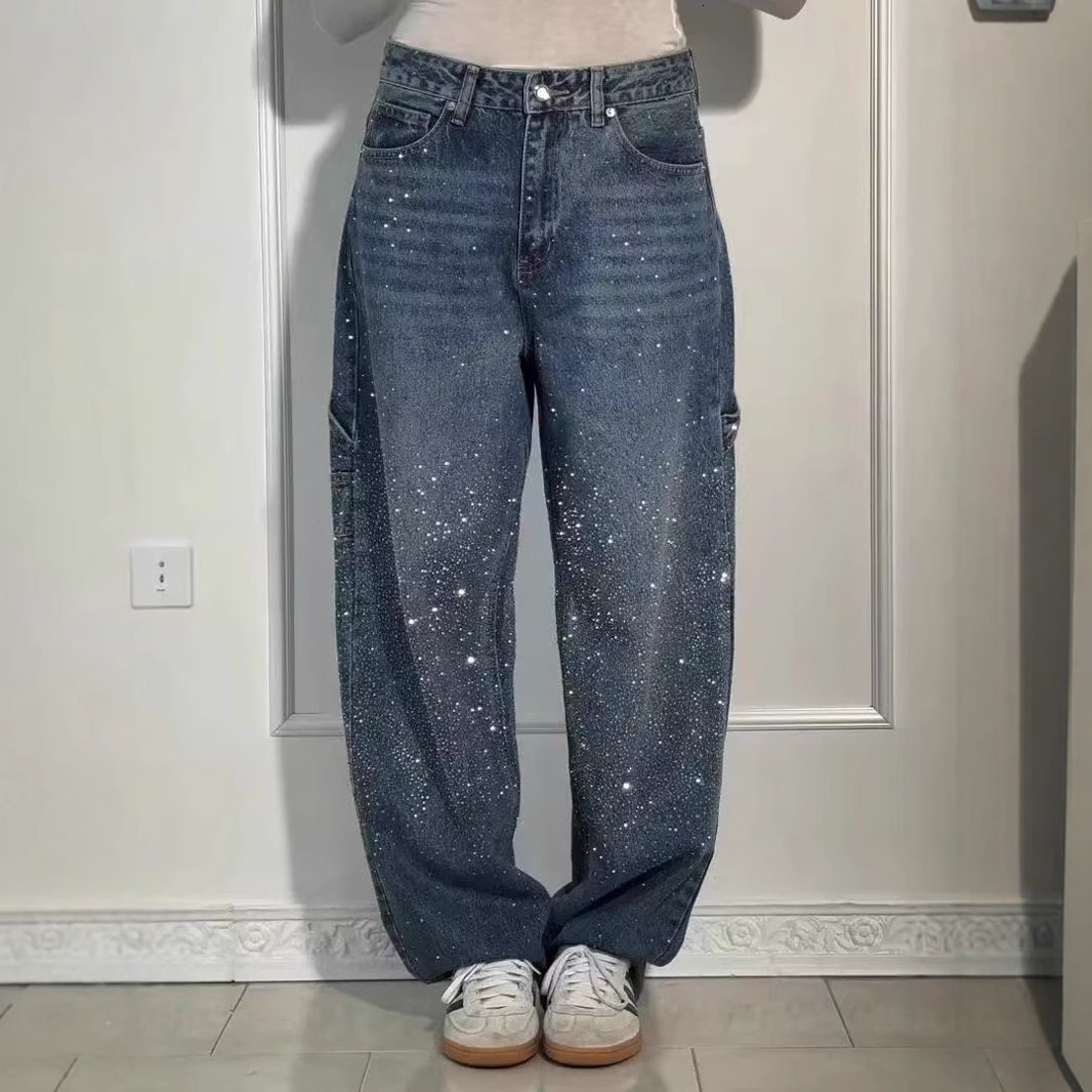 Sécurité en livraison gratuite Amazon Independent Site Index 2025 Spring New Cross-Border European and American Simple Loose Light Jeans