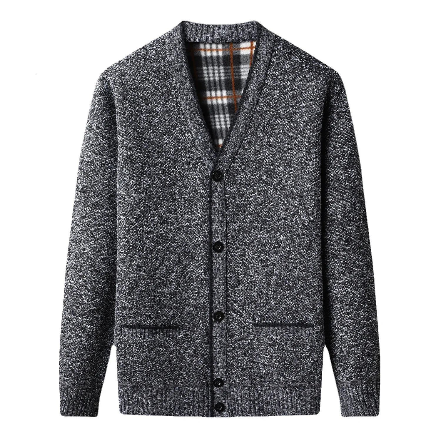 Winter Mens Long Sleeve Fleece Sweater Coat V Neck Solid Cardigan Single Breasted Casual Knitted Thick Clothing 250818