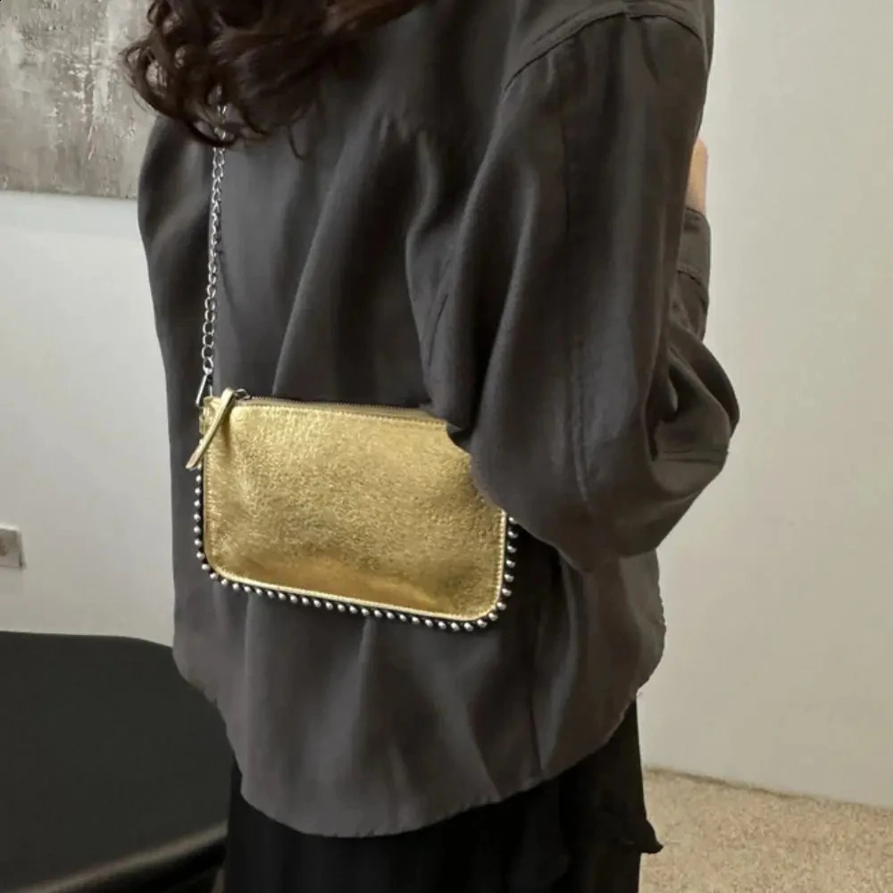 Street Pu Leather Underarm Tote Bag Rivet Korean Style Vintage Shoulder Chain Strap Square y Handbag Outdoor 250815
