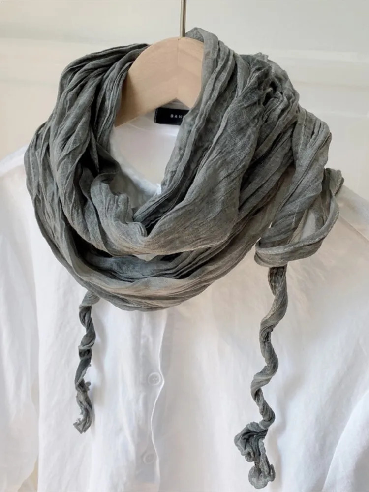 Femmes minces écharpe décorer l'automne printemps coton lin couleur unie solide rabat-dye pliant couleur de couleur massive