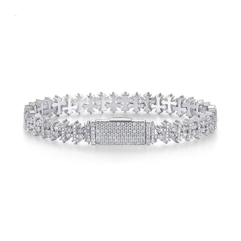S Sier Moissanite Cross Bracelet Zircon Stone European American TikTok Live Hip Hop Style Trendy Fashion Tennis Bracelets