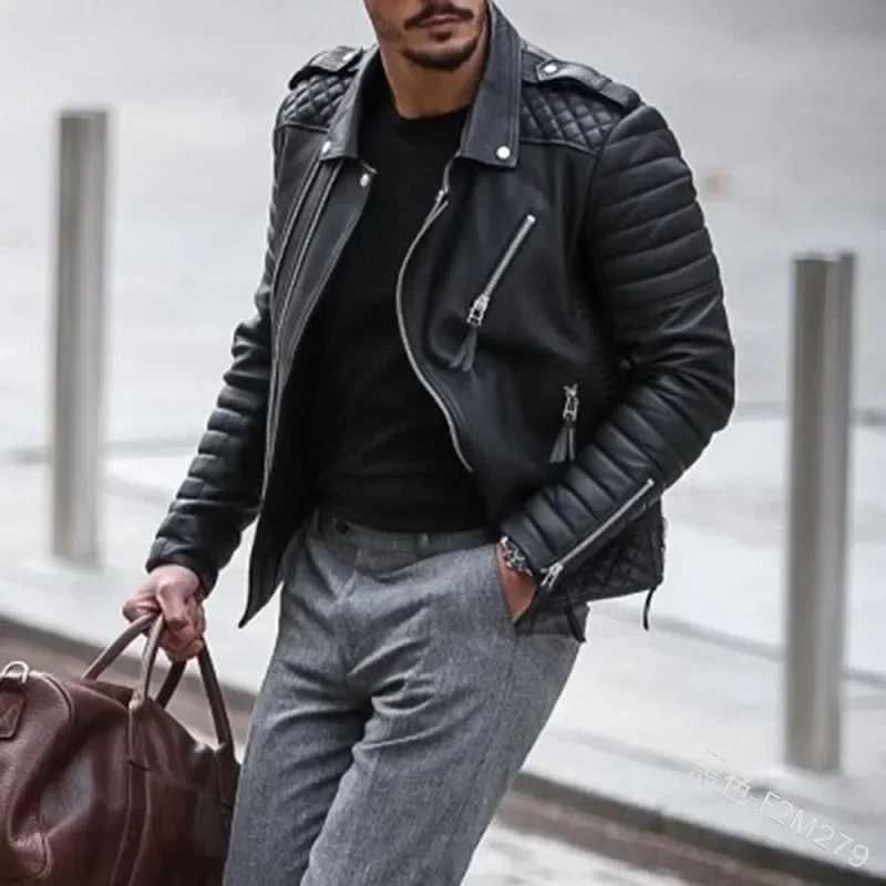 New Autumn Winter Mens Leather Jackets Thickened Lapel Cotton-padded Zipper Leather Coat Streetwear Fashion Mens Tops XJ250818