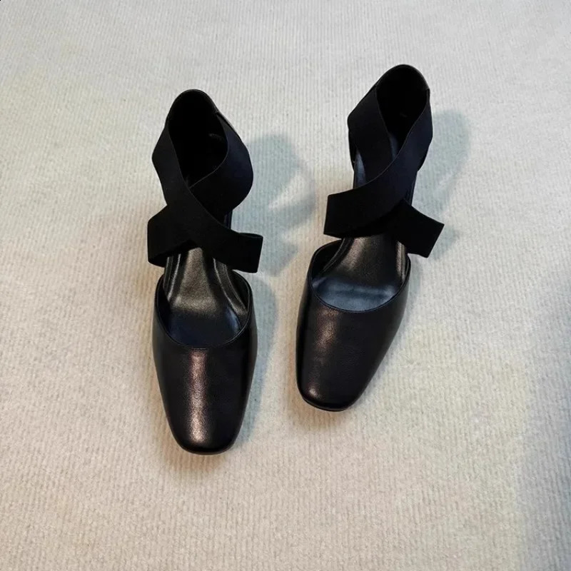Plus Size Ladies Shoes Elastic Band Womens High Heels Fashion Dress Pumps Women Shallow Round Toe Chunky Heels Shoes Women 250814