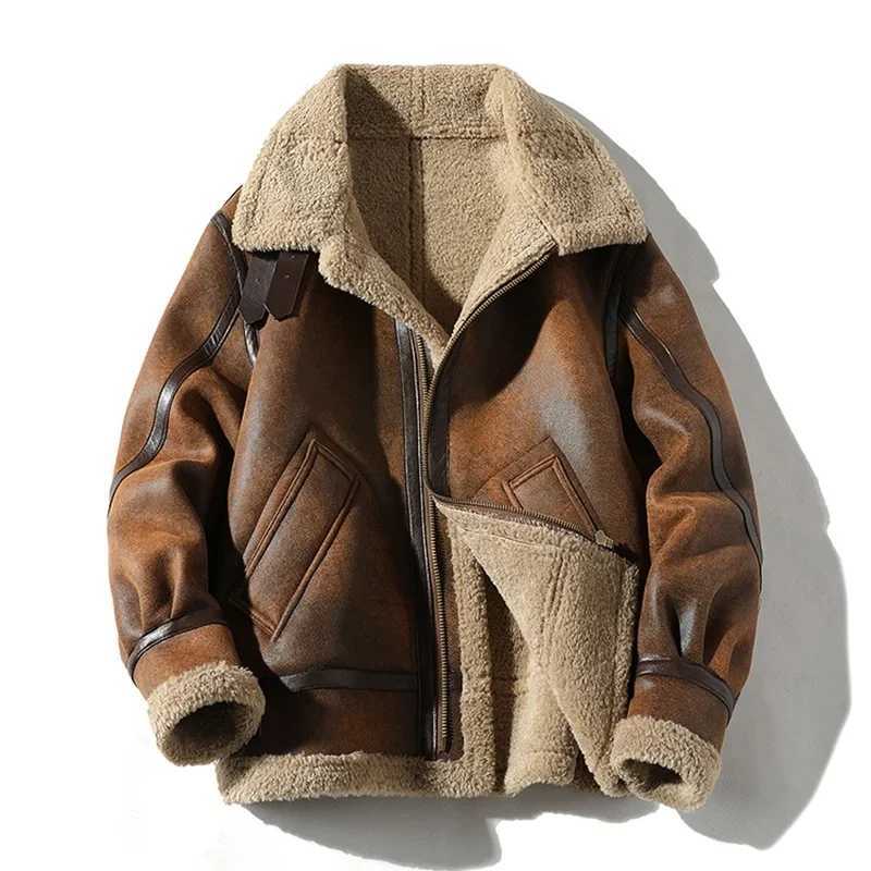 Fur Mens Autumn Winter Thickening High-end Brand Leather Jacket / Plus Velvet Thickening Fashion Large Size Khaki Mens PU Jacket XJ250818