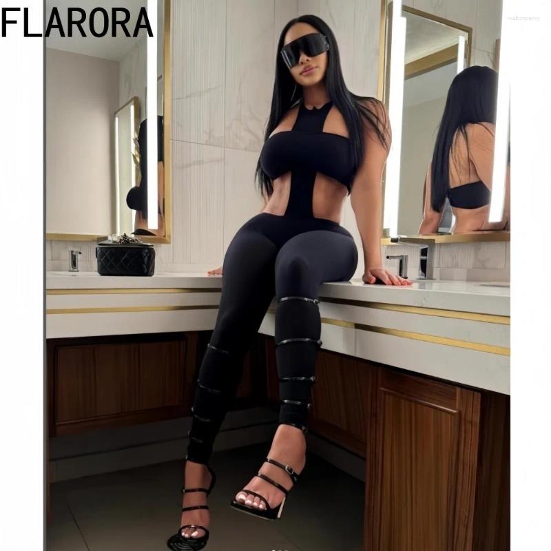 Women's Two Piece Pants FLARORA Sexy Cross Backless 2 Pcs Sets Woman Sleeveless Tube Tops And Halter Skinny Outfits Mindnight Party Clubwear