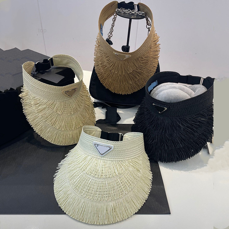 designer ball caps womens classic inverted triangle standard straw knitted empty pradats pradalies top hat spring and summer uv resistant sun shaded