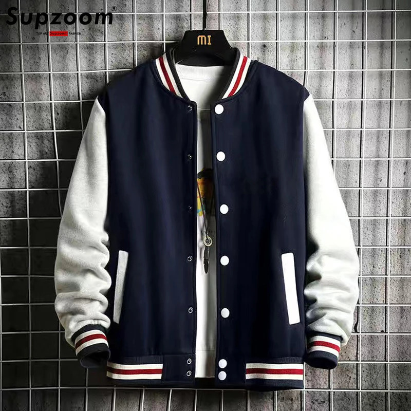 Supzoom Arrival Fashion Fleece Casual Baseball Uniform Cotton Spliced Regular Rib Sleeve Clothing Bomber Jacket Men 250818