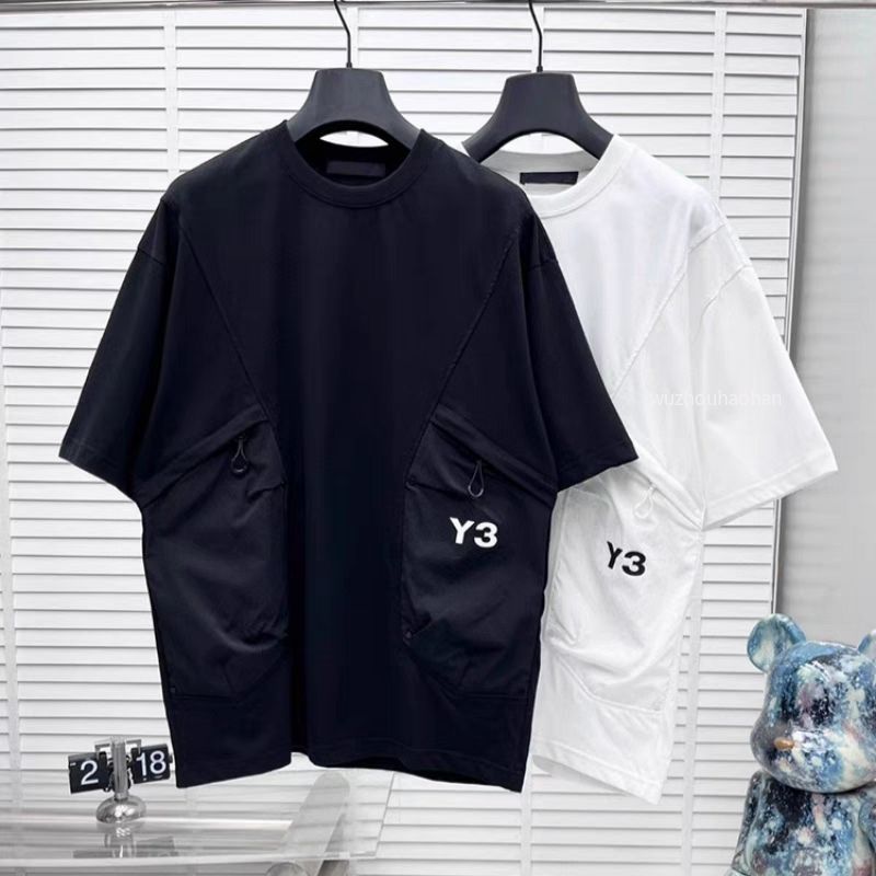 Men T Shirts Y3 Spliced Round Neck Patch Pocket Short Sleeve T-shirt Plus Size Shirts Y1289