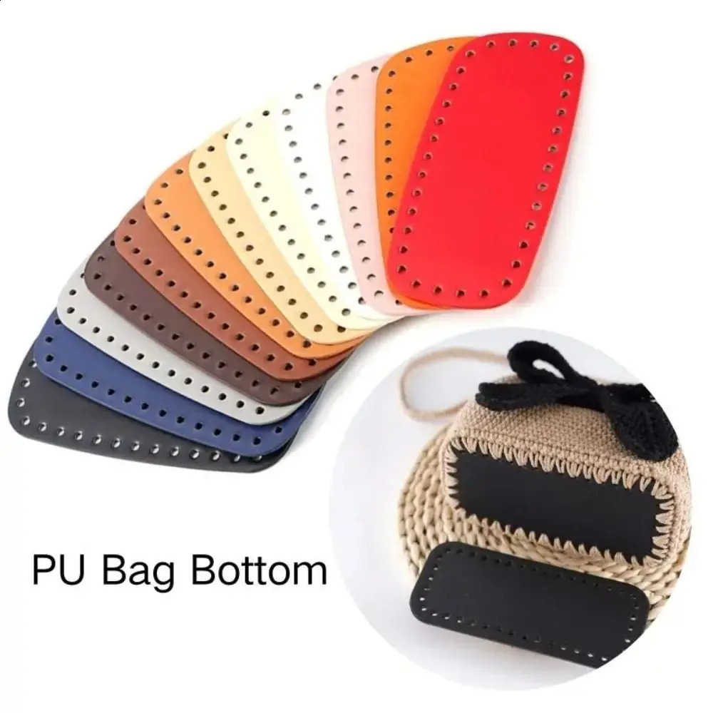 Bottoir long ovale pour sac en tricot PU En cuir accessoires de sac à main Base à la main faite avec des trous Couleur solide DIY CROCHET 250815