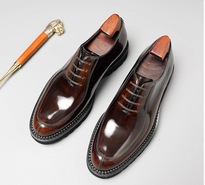 High-end British style business formal leather shoes for men genuine leather retro shiny Oxford shoes breathable thick sole men's shoes for wed
