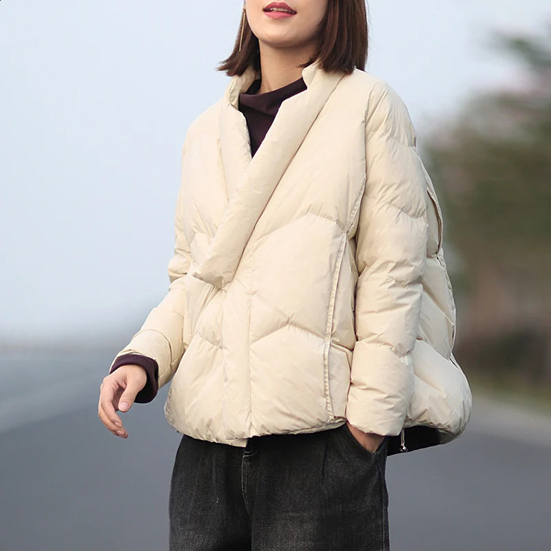 Schinteon femmes Style japonais veste sur la taille blanc canard vers le bas manteau en vrac chaud automne hiver veste décontractée de qualité su