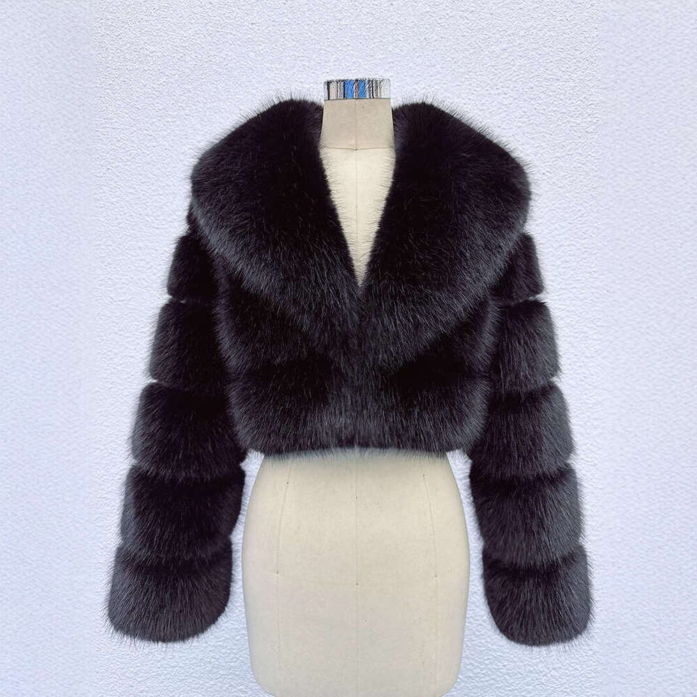 New European and American faux fur jacket, environmentally friendly imitation fox skin, short and large leather collar