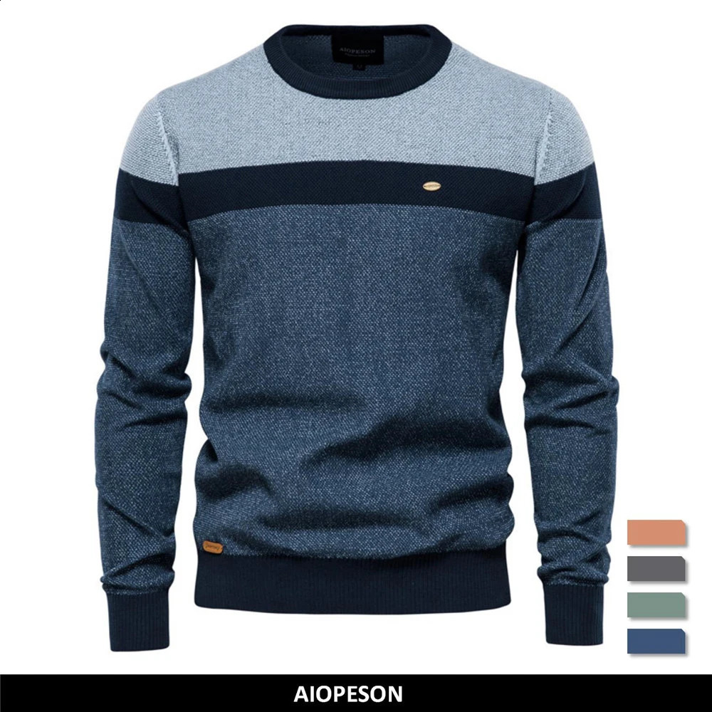 AIOPESON Spliced Cotton Sweater Men Casual Oneck High Quality Pullover Knitted Sweaters Male Winter Mens 250801