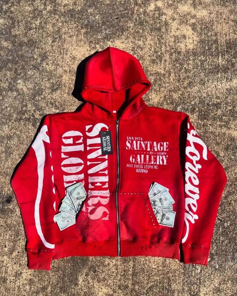 Casual Fashion Harajuku Letter Print Oversized Zipper Hoodie Men Y2K 2025 American Hip-hop Rock Retro Loose Sweatshirt Women 250818
