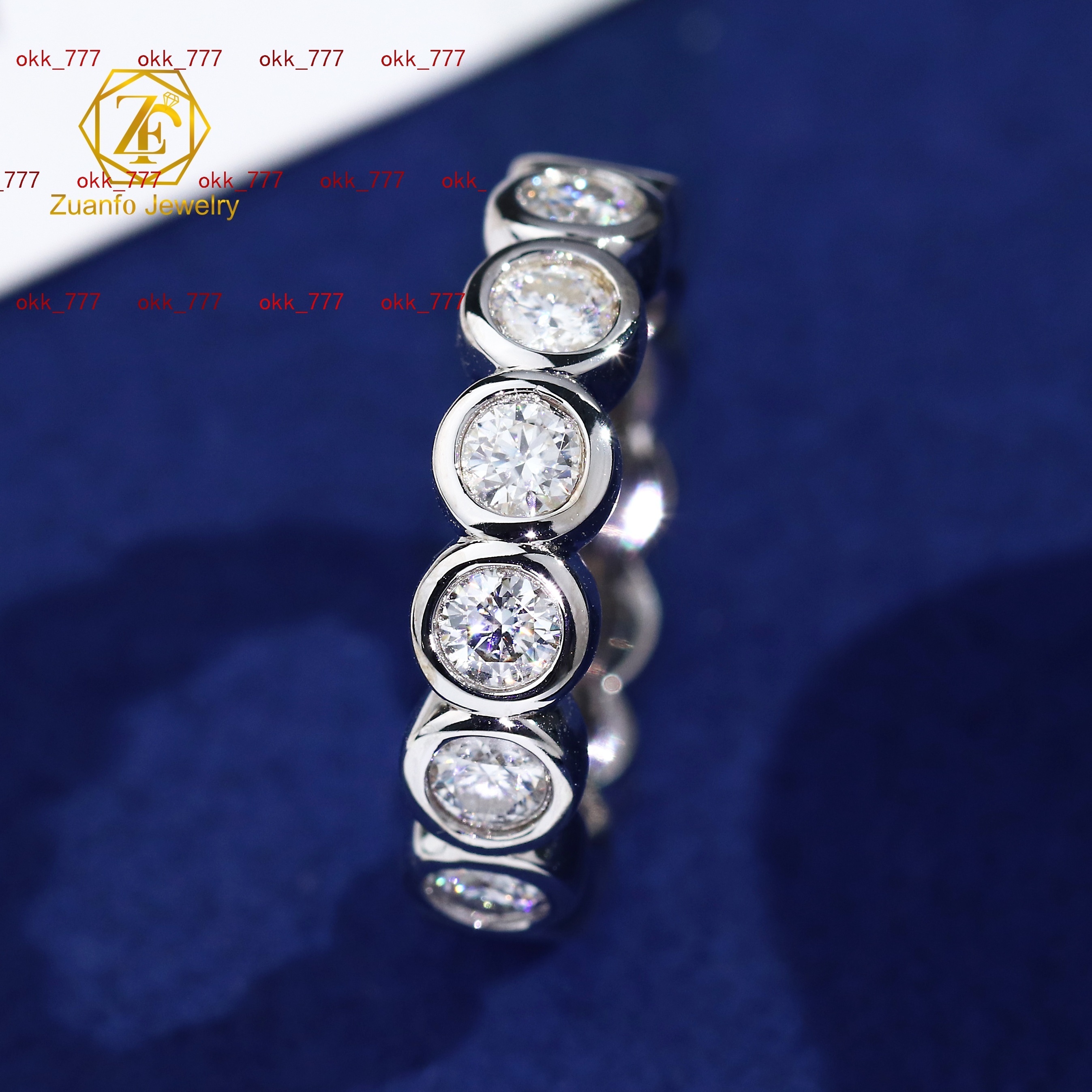 Nouveau design Bijoux de luxe 925 argent en or plaqué D VVS1 PEUR ROUNDE OVAL CUT MISSANITE DIAMOND ETERNITY BAND POUR CADEAU