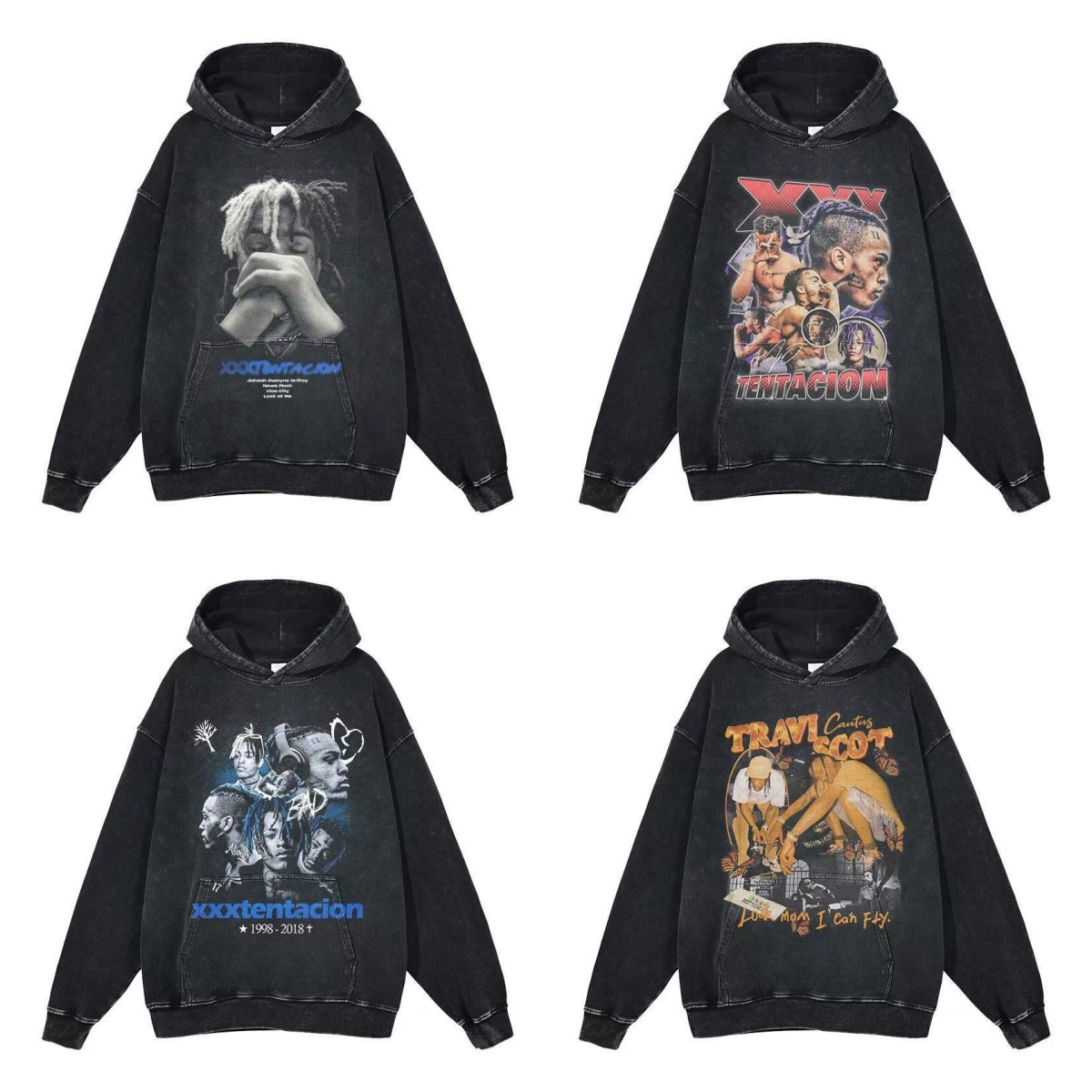 New Oversize Hoodie Designer European and American High Street Retro Stir Fry Color Doing Old Water Washed Printed Loose Heavy Cap Hoodie