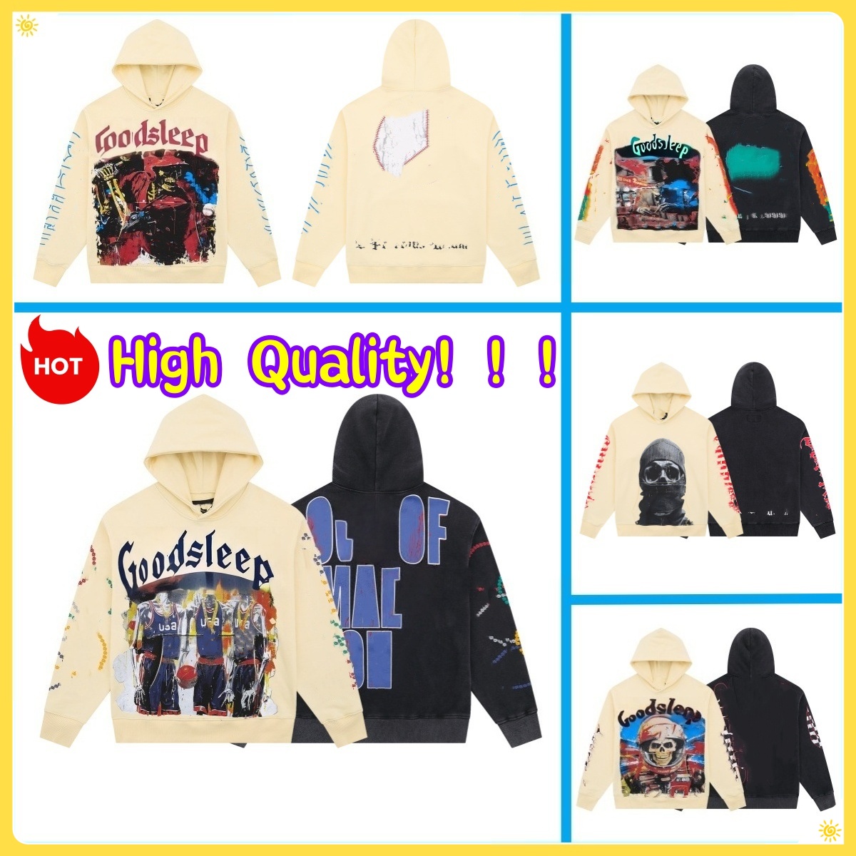 Godspeedy hoodie men's hoodie designer hoodie fabric cotton fashionable street hip-hop skull graffiti letter print retro washed black hoodie US