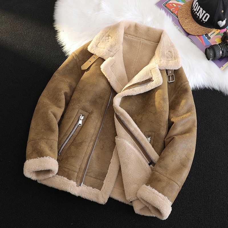 GIOIO Mens Leather Jacket Leather and Fur Plush and Thick Warm Casual Tops Autumn and Winter Fashion Leather Jackets XJ250818
