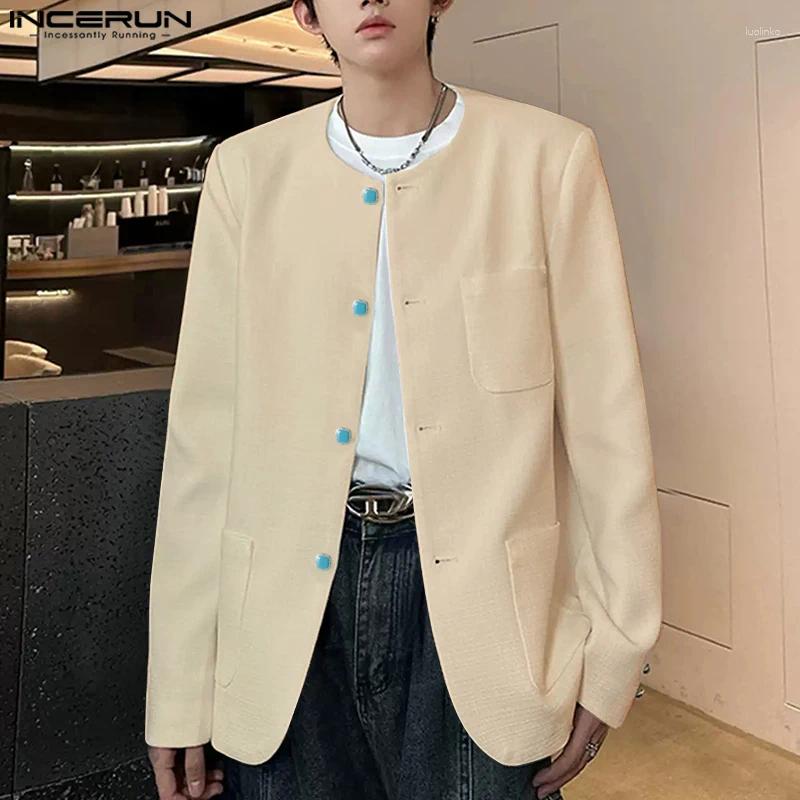 Men's Suits Fashion Well Fitting Tops INCERUN Button Contrast Color Design Solid Suit Coat Casual All-match Long Sleeved Blazers 2025