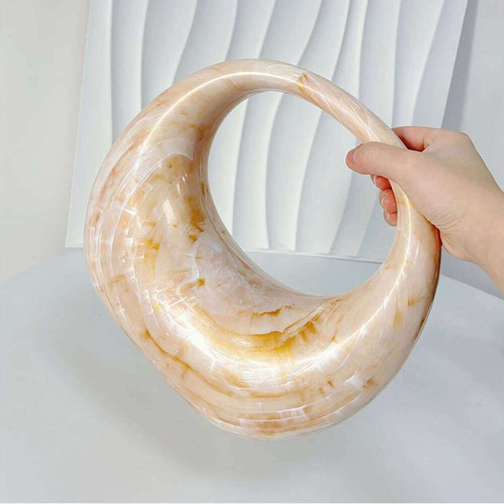 Designer Bags White Marble Acrylic Evening Clutch Bag For Woman Party Wedding Half Moon Glossy Shell Handbag Lady Shoulder Purse Luxury Bag