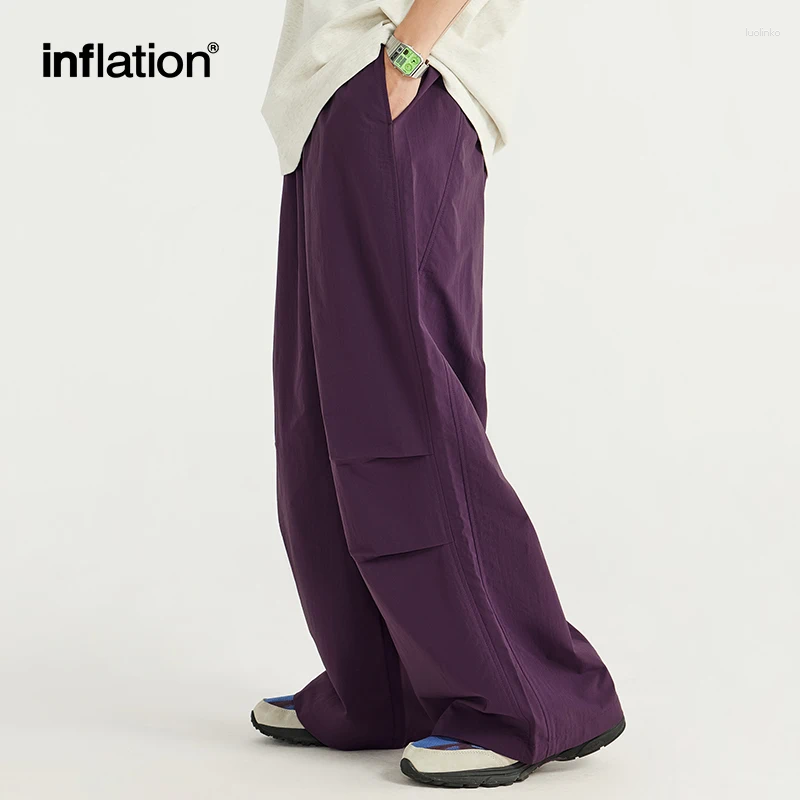 Men's Pants INFLATION Trendy Wide-Leg Pant Summer Drawstring Waist Loose Fit Casual