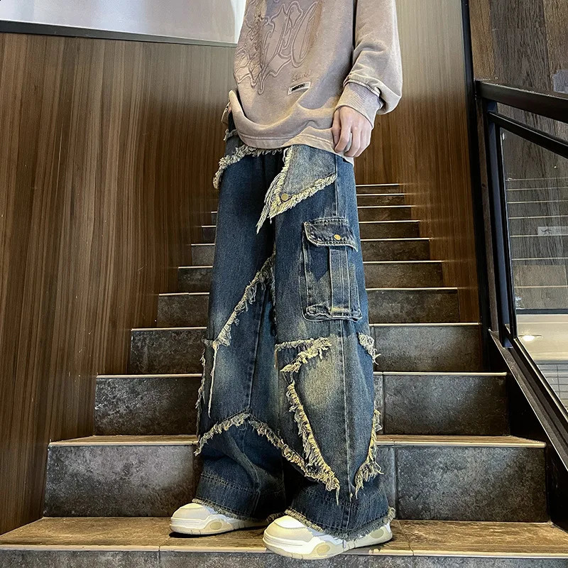 Streetwear Big Star Edge Jeans Cargo Pants Men Women Clothing Y2K Loose Hip Hop Wide Leg Pants Harajuku Casual Denim Trousers 250815