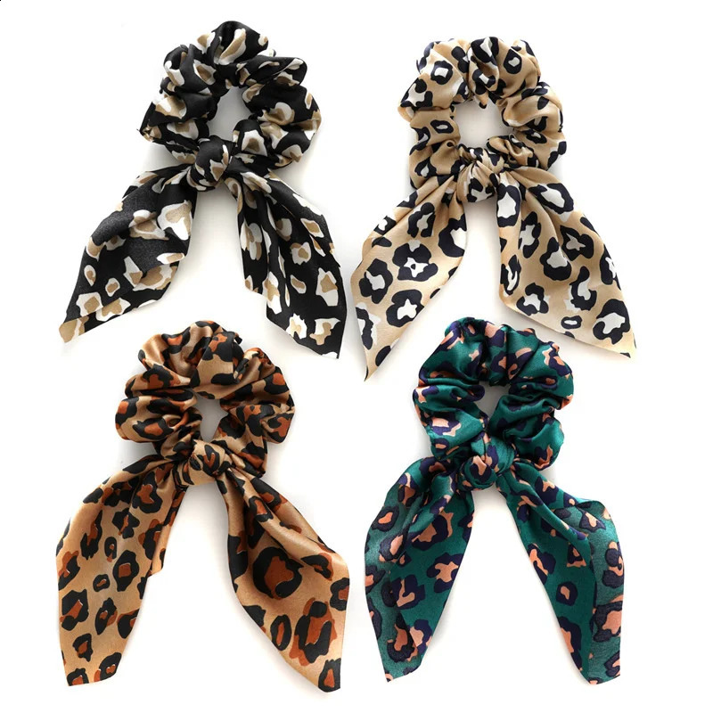 4pcs/lot Women Hair Scrunchies Elastic Hair Bands Leopard Print Bow Knotted Scrunchy for Girls Hair Ties 250814