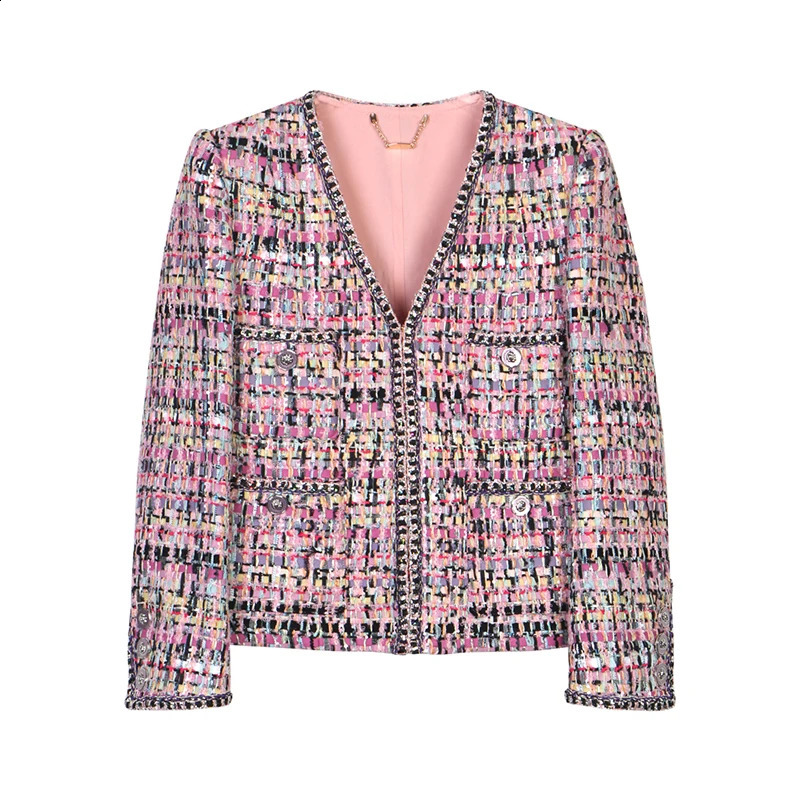 style fashionable elegant and comfortable Liu Wens same color tweed woven jacket 250801