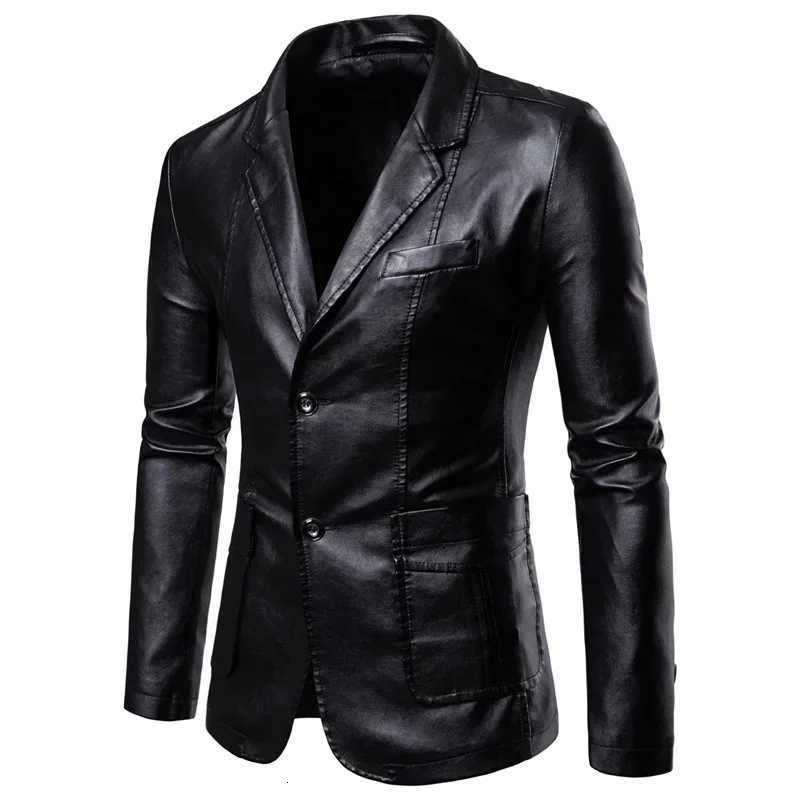 2024 Men Automne mince Nouveau manteau de veste en cuir vintage décontracté design de moto de moto à glissière poche pute de cuir Pu en cuir XJ25
