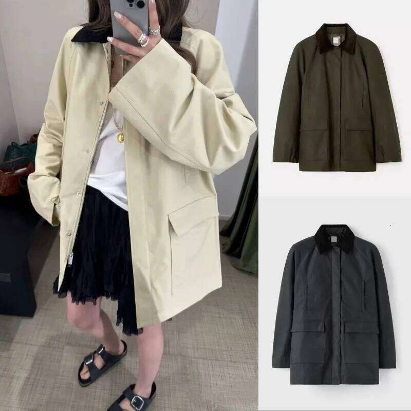 Single-Breasted Jacket Corduroy Turn-Down Collar Long Sleeve Ladies Loose Coat With Pockets Spring 2025 Women 250818