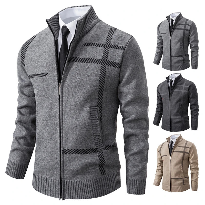 Mens Knitted Cardigan Wool Cashmere Sweaters Velvet Turtleneck Knitwear Cold Fashion Blouse Y2K Boy Jumper Coat Hombre Overcoat 250818
