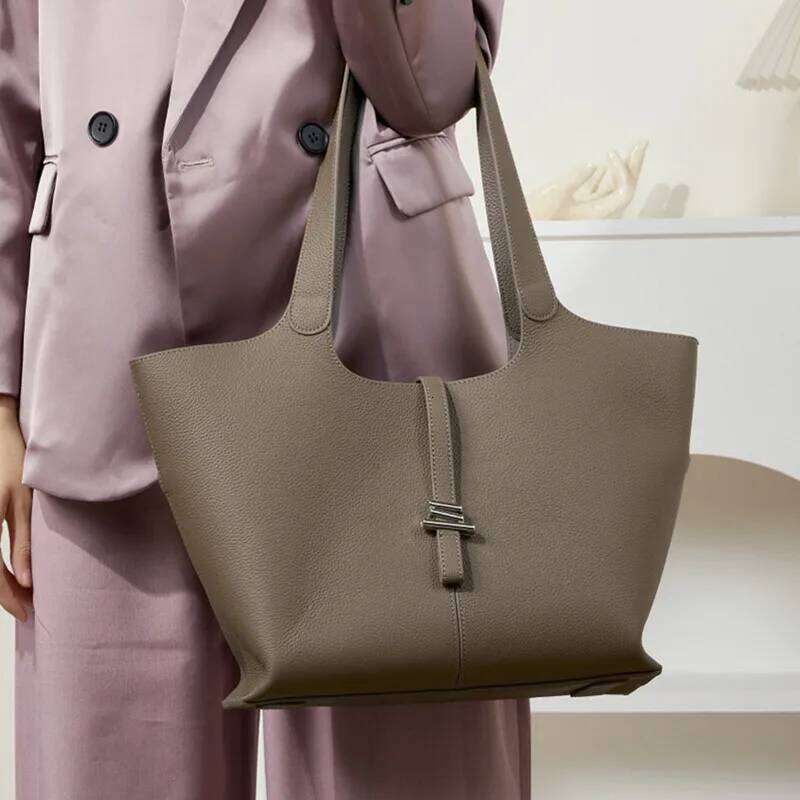 Burminsa Cowhide en cuir authentique Grands sacs fourre-tout pour les femmes 2024 Trende Designer Shopper Commuter A4 Dames Handbags Gray 2025081