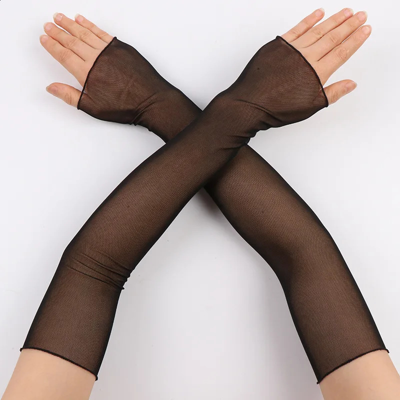 Women Summer Sun Protection Long Fingerless Gloves Thin Transparent Lace Mesh Arm Sleeve Uv Sunscreen Sexy Breathable Mittens 250811