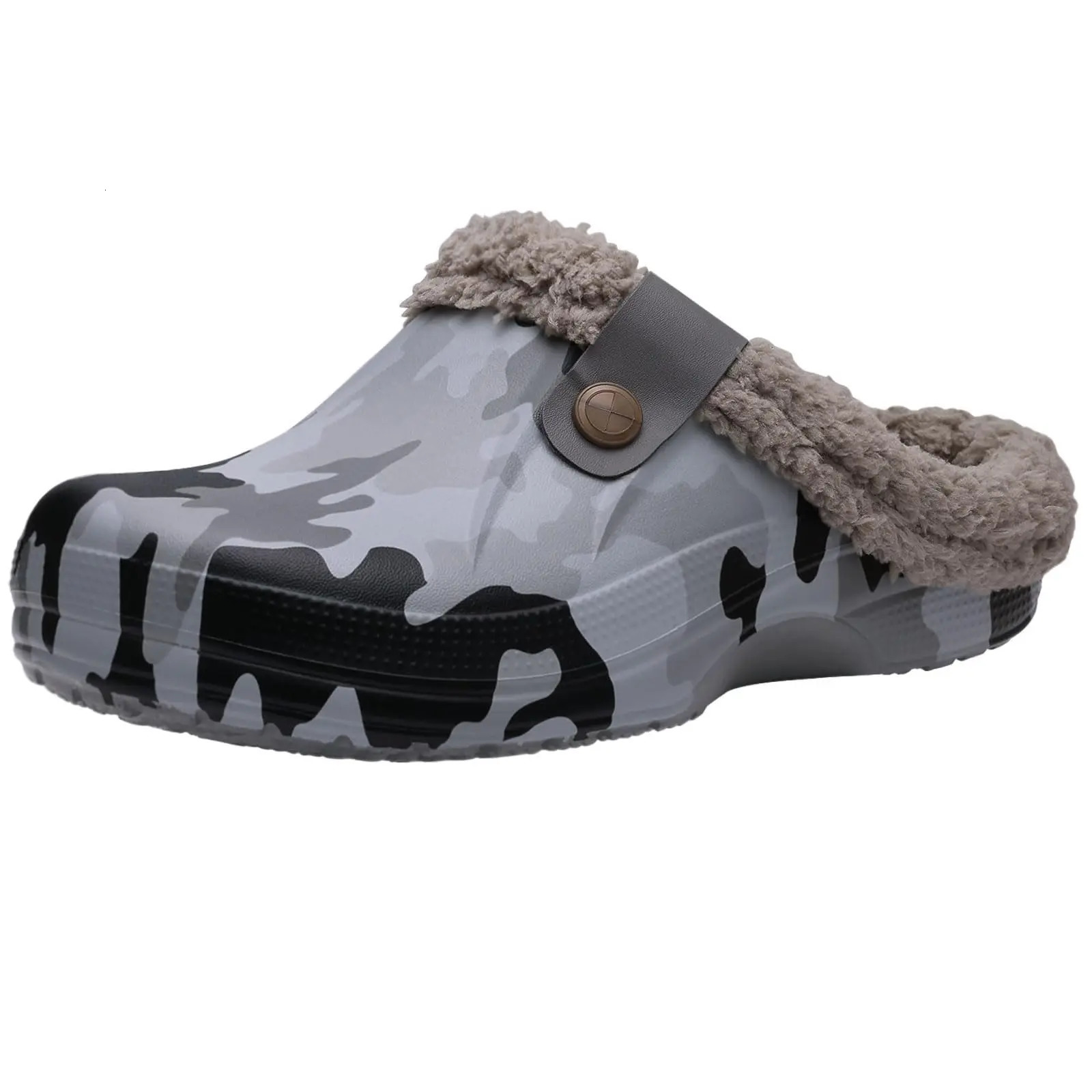 Shevalues Fuzzy Men Clogs Slippers Winter Fur Men Slippers Waterproof Garden Shoes Men Warm House Shoes Anti-slip Fur Slippers 250814