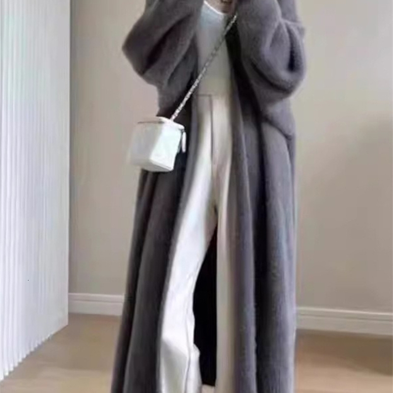 Autumnwinter Style Lazy Longueur chaud du genou Femme Femme Cardigan Pure Mink Fleep tricot Pull à pull W250730