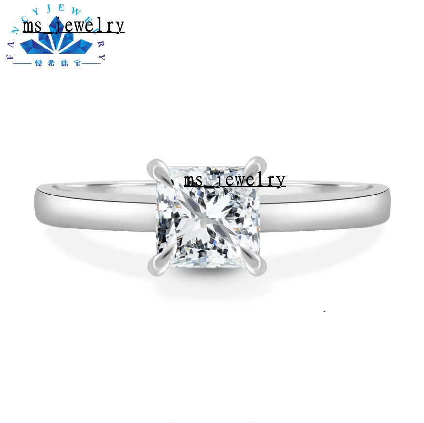 FANCY 925 Sterling Silver/14K/18K White Gold 7x7mm Two Carats Moissanite Princess Cut Ring