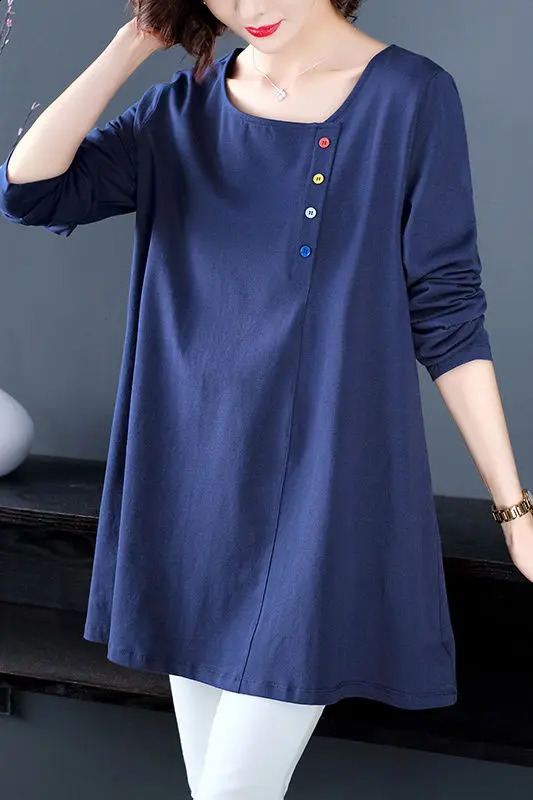 Spring Autumn MidLength Long Sleeve TShirt Loose Round Neck Base Shirt Women 250801