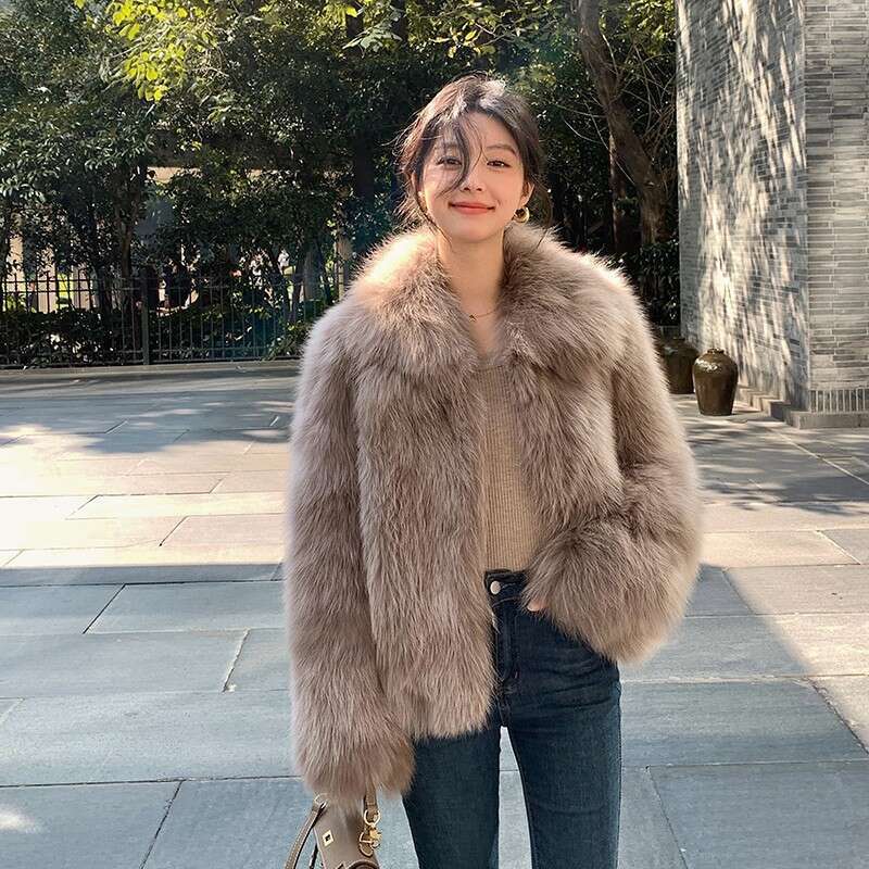 Imitation fox fur grass coat, women's fur coat, thick lapel, popular small man