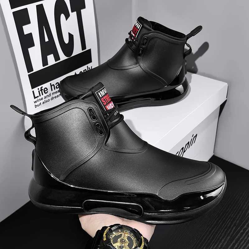 New Style Mens Short Rain Boots Water Shoes Waterproof and Anti-Slip Fishing Rain Boots Work Boots Simple Lace-Up Style. XJ250818