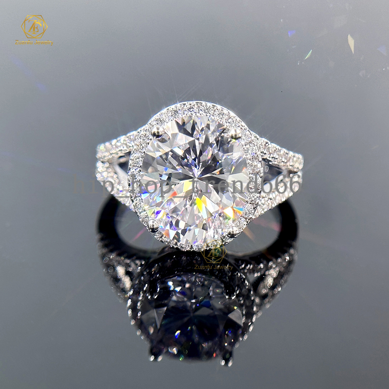 Fashion Jewelry Halo Setting D VVS 8mm 2 ct Diamond Engagement Ring Moissanite Wedding Ring for Women