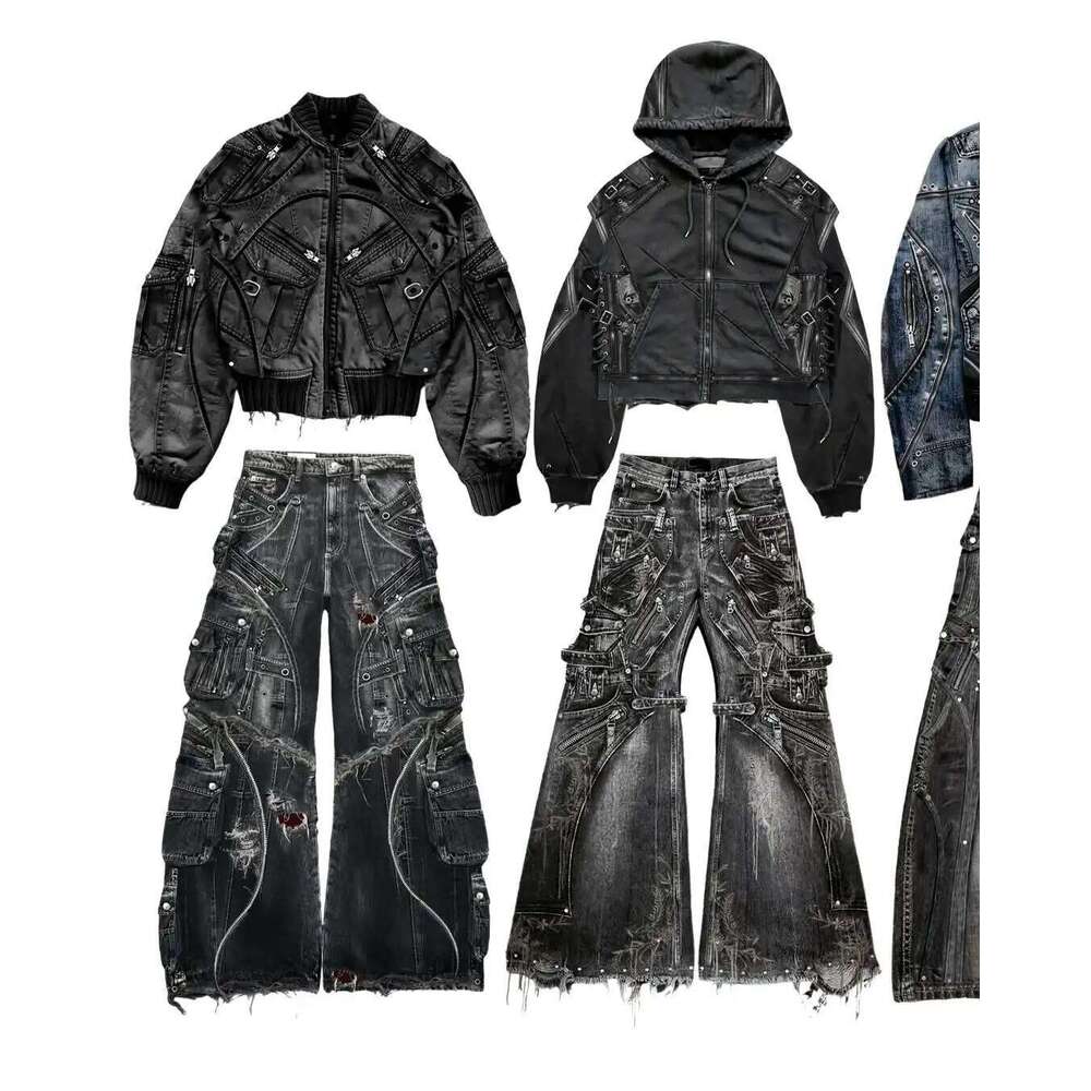 Pocket européen et américain surdimensionné jean droit des jeans Y2K Haruku High Street Denim Pantalon de jambe