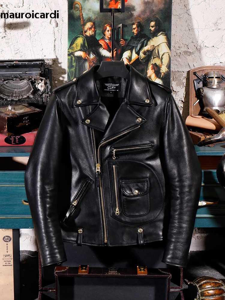 Mauroicardi Autumn Cool Handsome Short Black Hard Pu Le cuir biker moto veste hommes de luxe Designer American Retro Clothing 2024 XJ250818