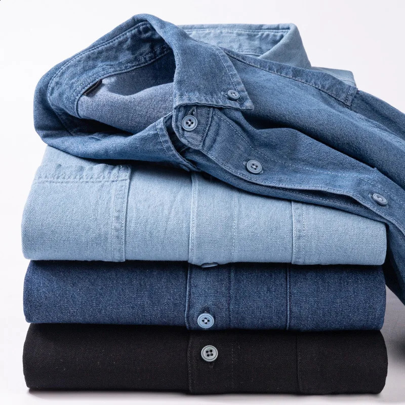Denim Shirt Button Down Collar Long Sleeve Casual Vintage Versatile 250801