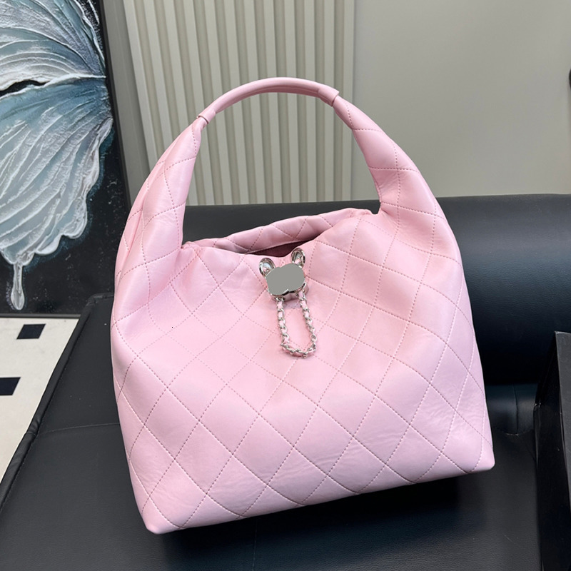 Bucket Bag Tote Fashion Womes Shoulder Genuine Leather Ribbed Checkered Solid Color Sier Metal Drawstring Underarm Bags Large Shopping Sacoche Purse