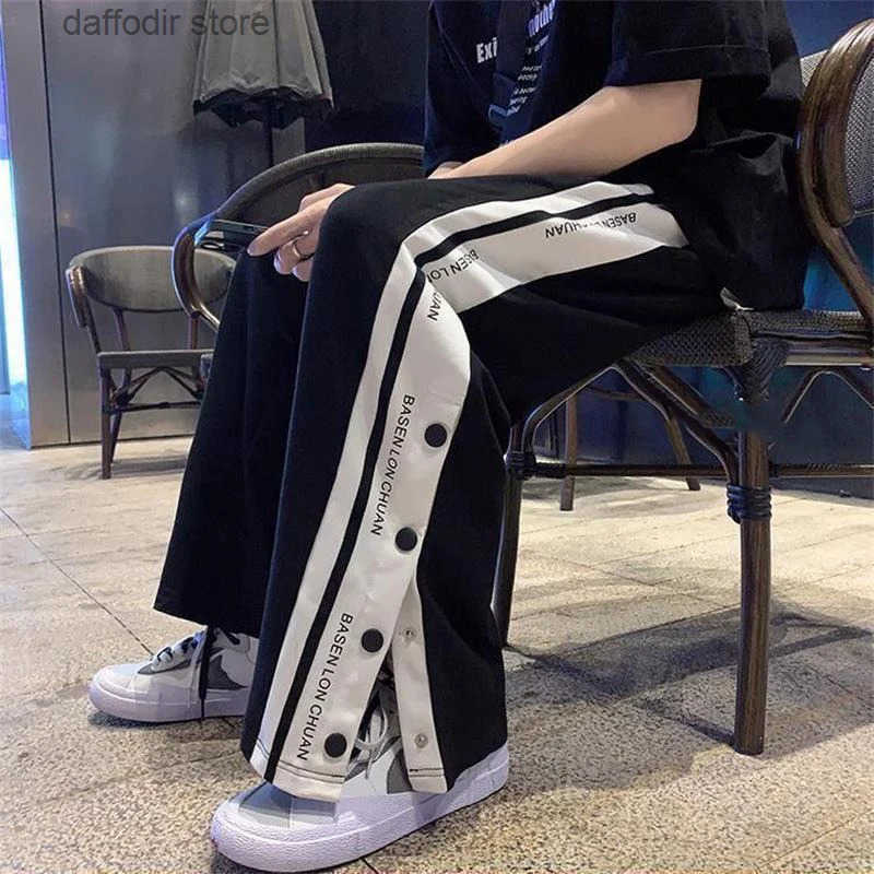Pantalon de jambe large de style y2k pantalon droit High Strt STRT Papent de survêtement de bouton latéral lâche décontracté Vintage Strtwear 240
