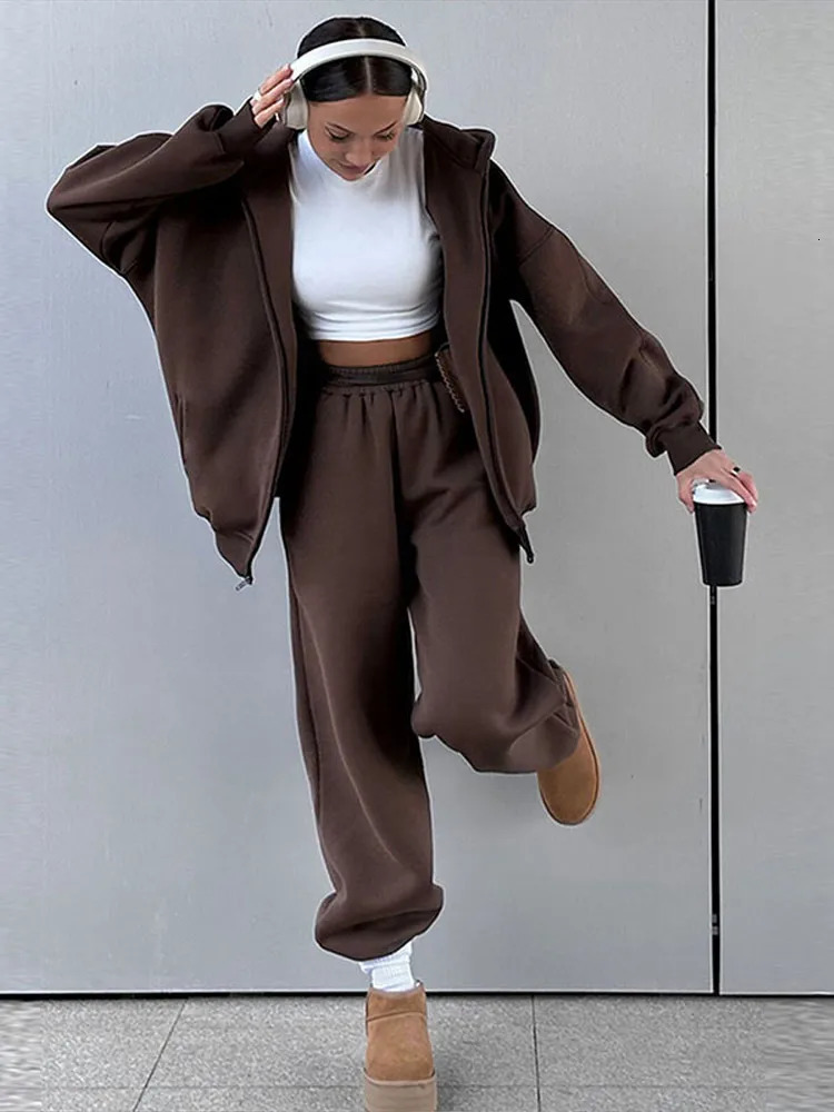 Femmes de survêtement décontractées Ensemble d'entraînement à capuchon Costume de fitness sportif de vêtements féminins tenue lâche Elasticwaist