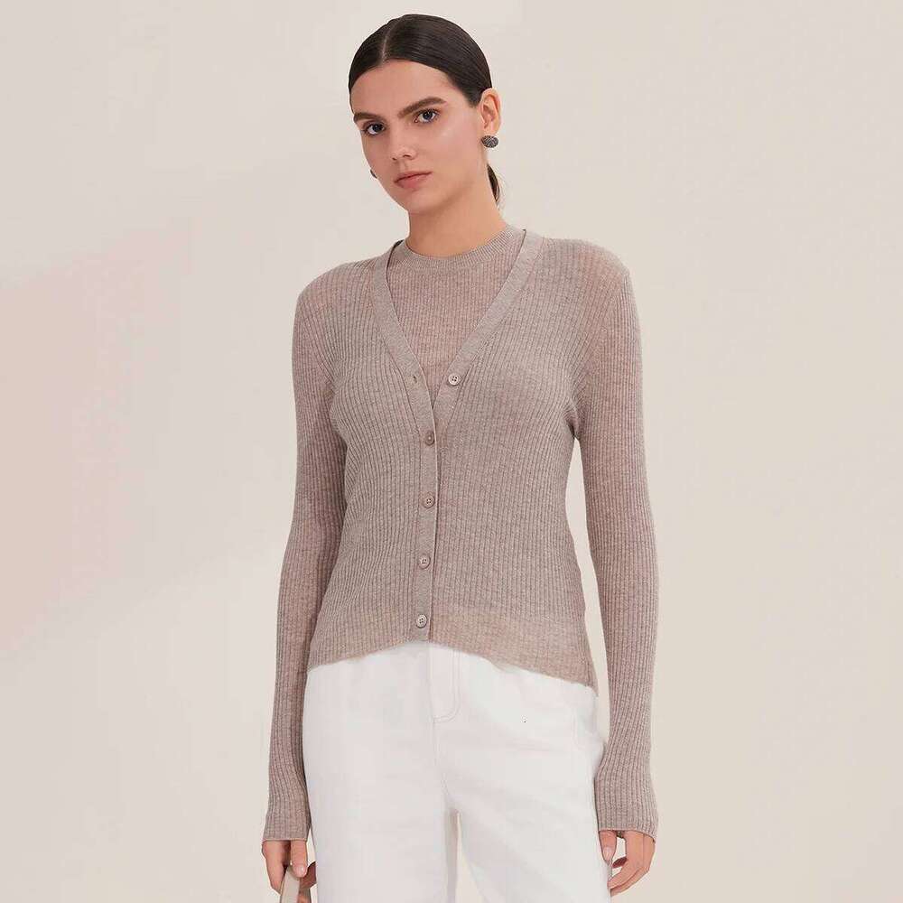 Designer Clothing 2025 Women's Ribbed Superfine Merino Wool Knit Button-Front Cardigan Long Sleeve V-Neck Sweater For Fall